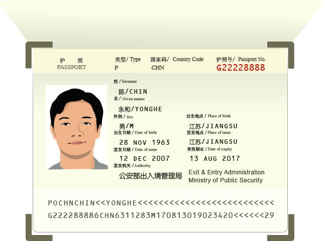 Sample front passport for apply Vietnam visa
